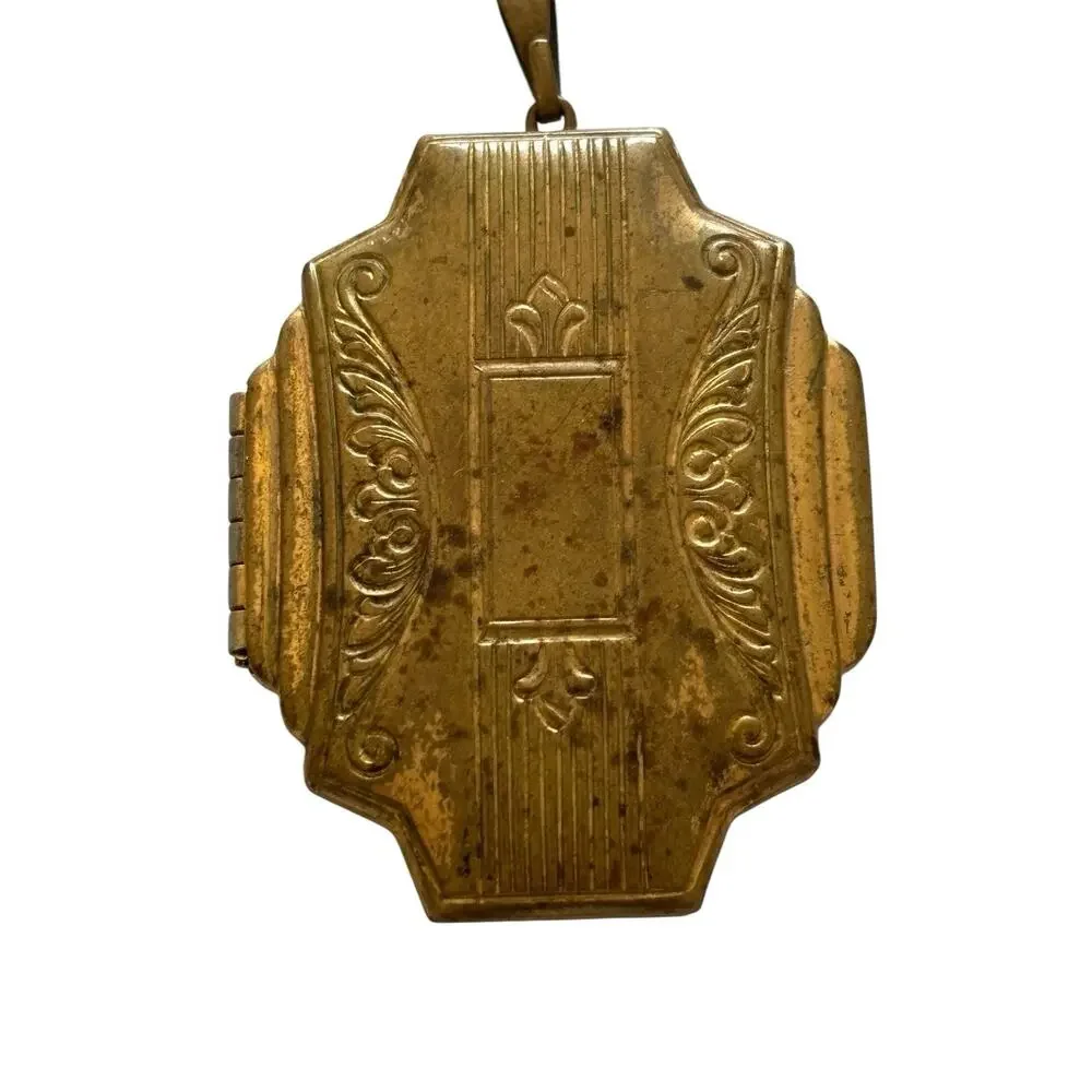 Art Deco Gold Filled Octagonal Locket 1920s w/ Original Photos 1.25 Vintage - Picture 7 of 9